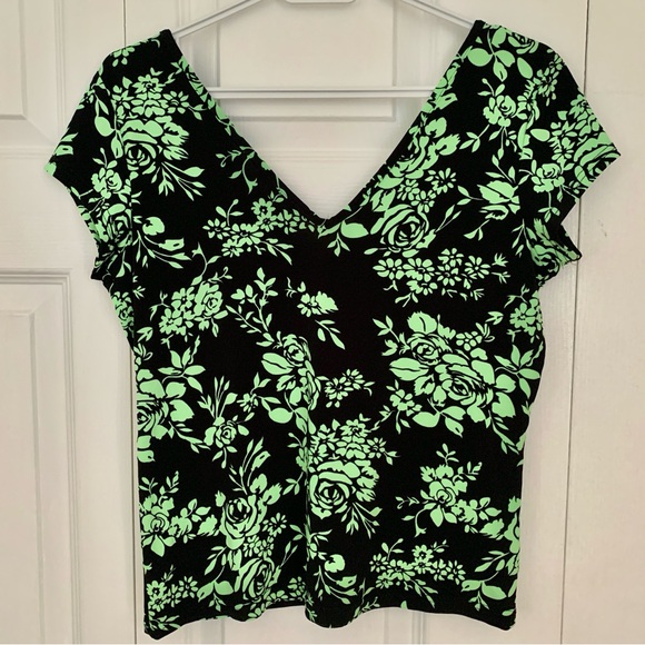 Floral Neon Green and Black Top - Picture 2 of 4